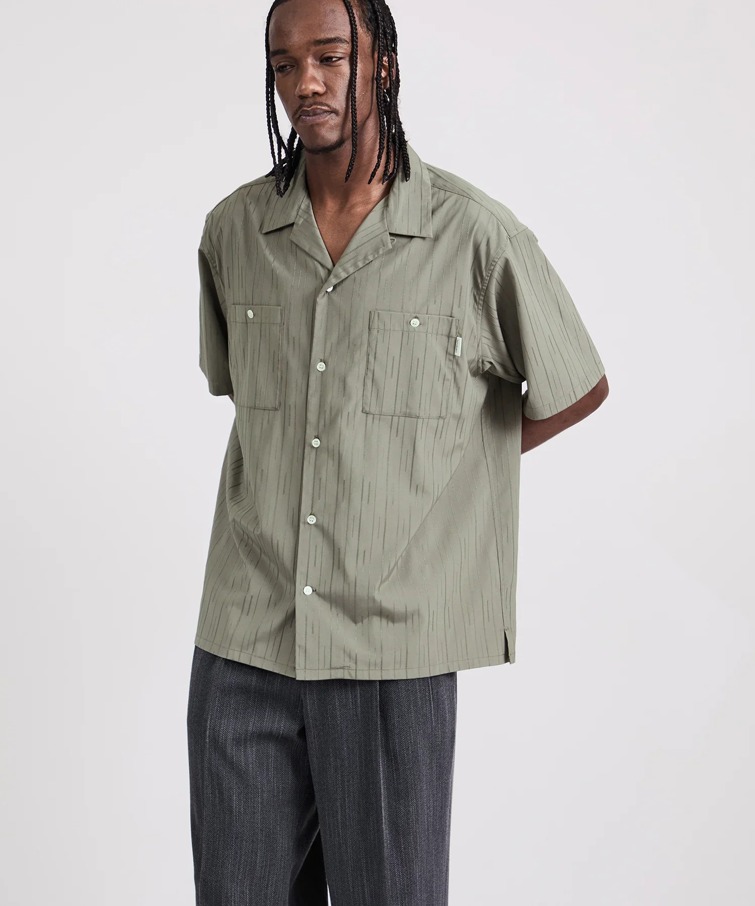 Canty Dobby Stripe Short Sleeve Shirt - Olive Green - Image 3