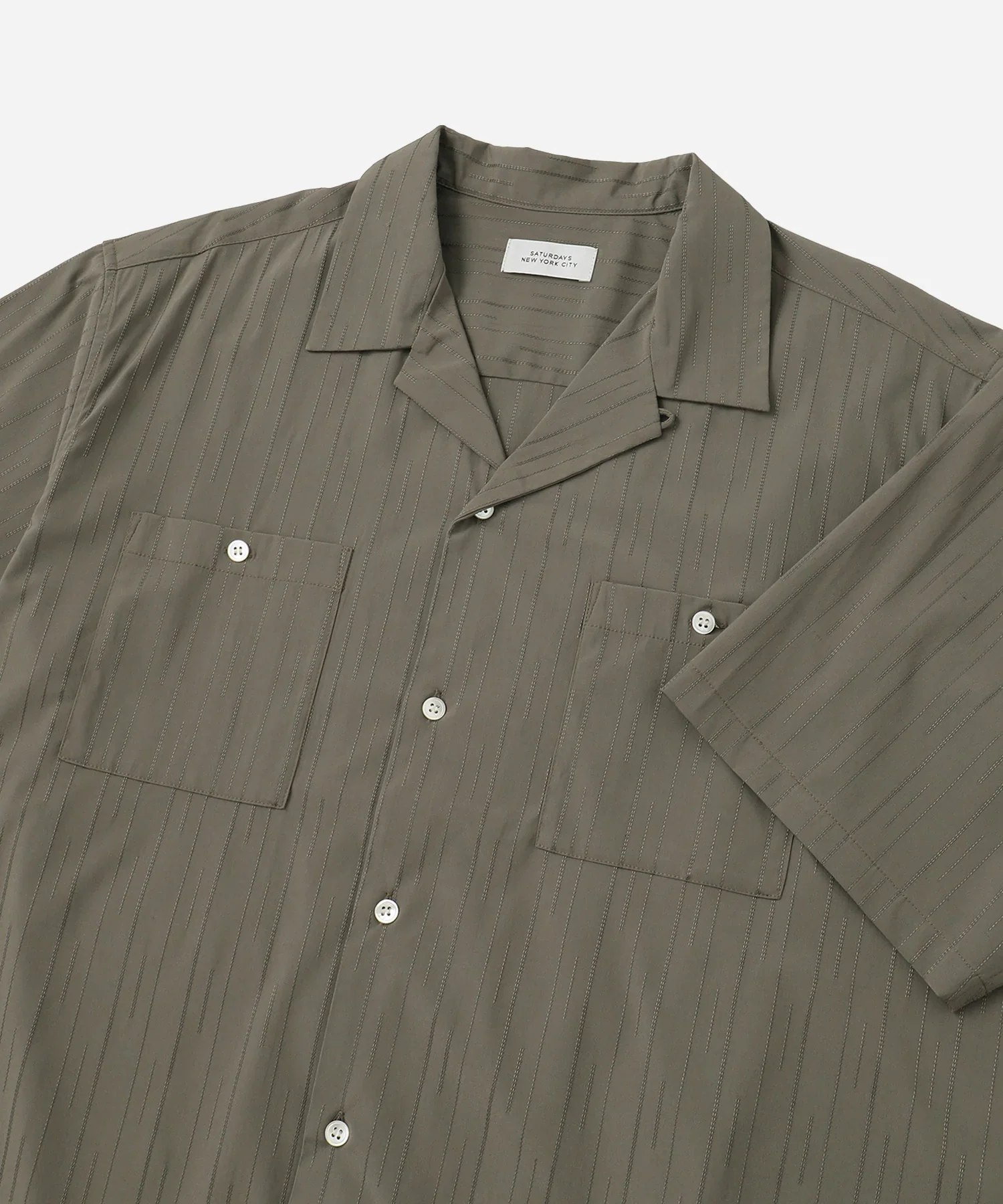 Canty Dobby Stripe Short Sleeve Shirt - Olive Green - Image 4