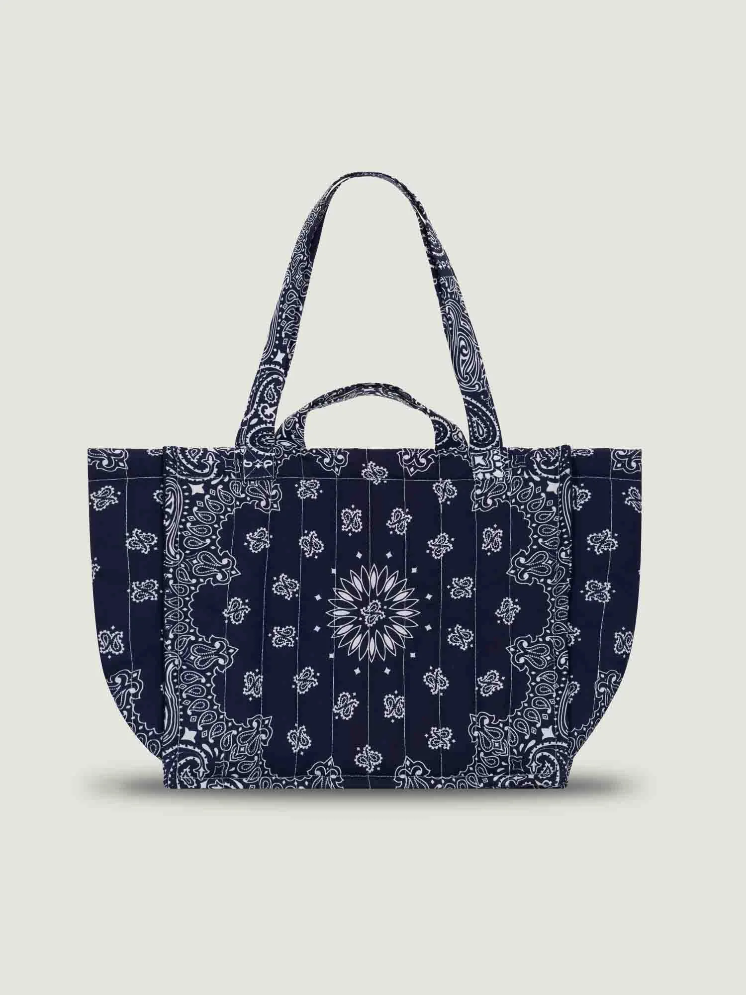 Medium Quilted Happy Face Tote Bag - All Navy - Image 3