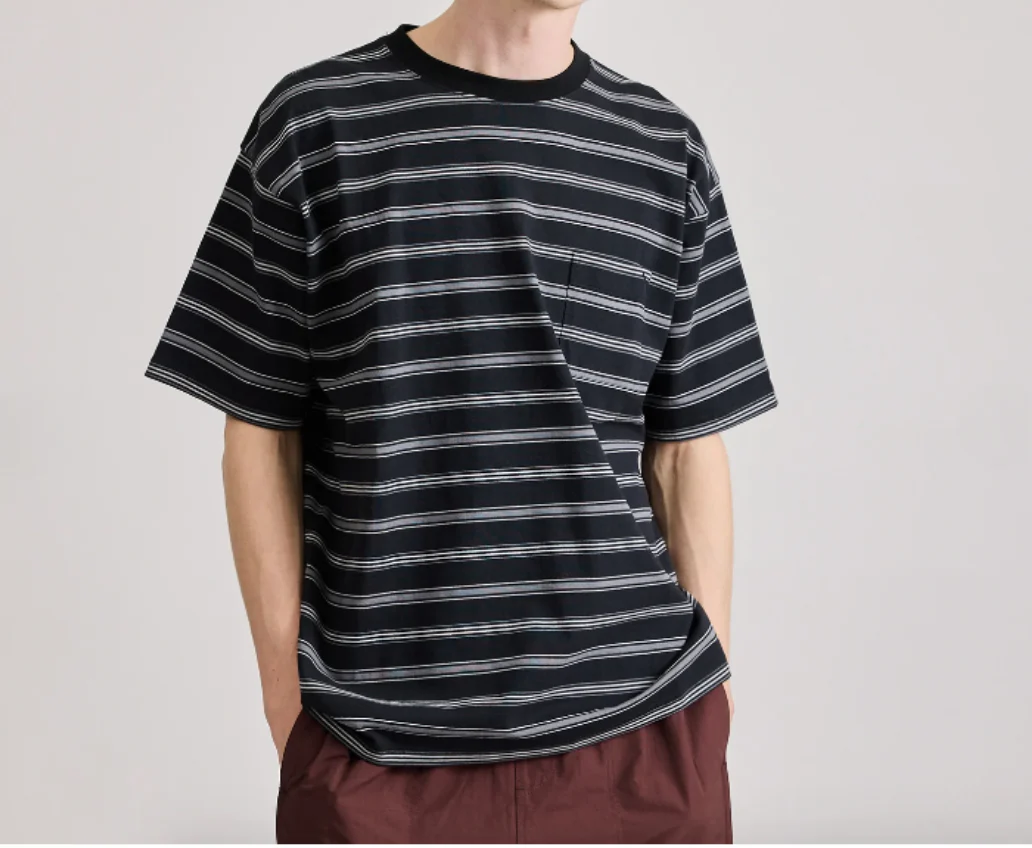 Multi Striped Relaxed Short Sleeve Tee - Black - Image 3