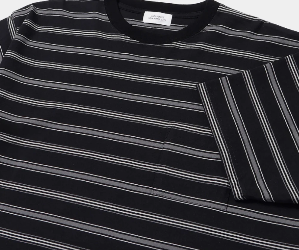 Multi Striped Relaxed Short Sleeve Tee - Black - Image 5