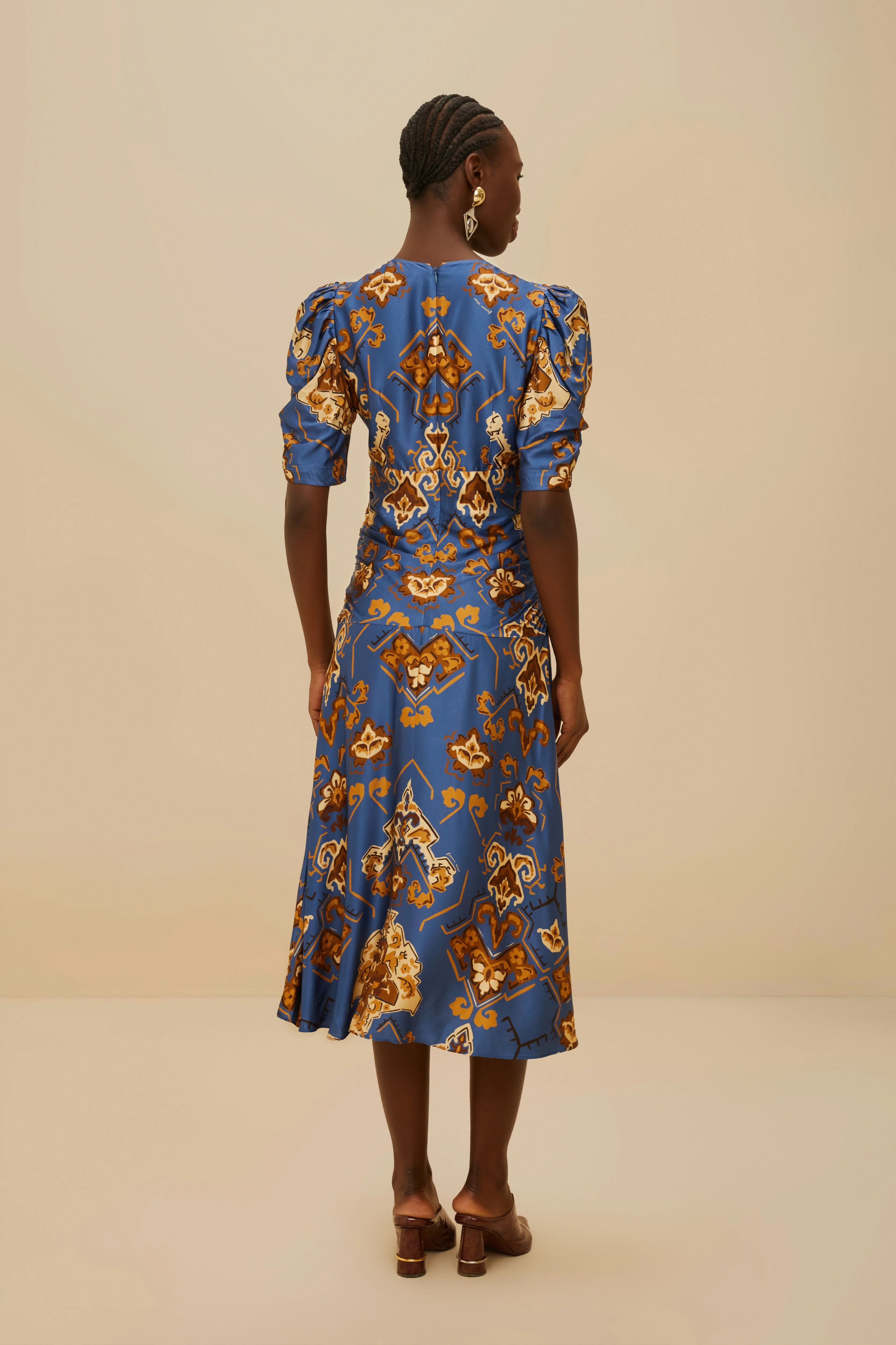 Ornament Floral Blue Midi Dress - Image 4