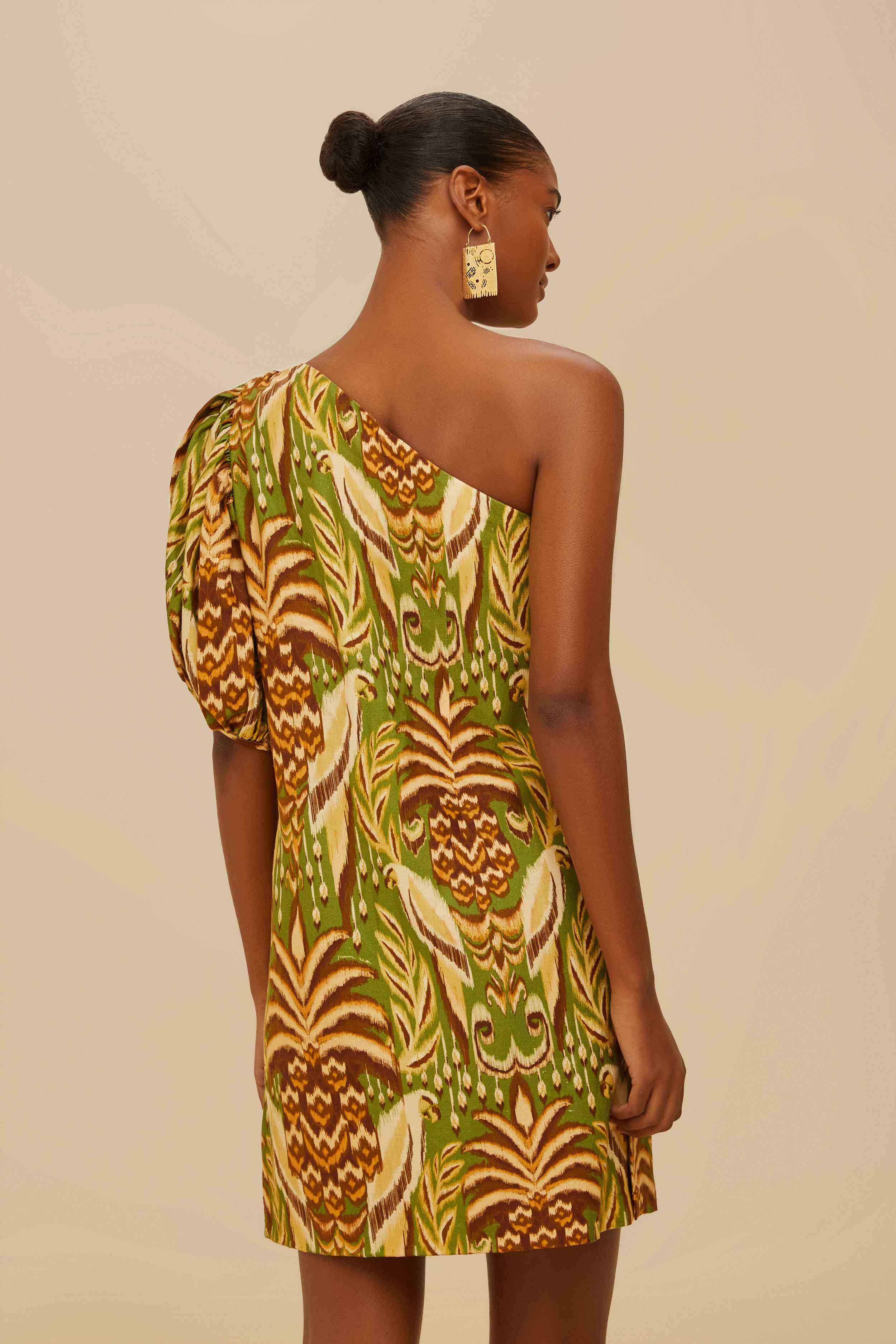 Pineapple Tapestry Green One Shoulder Buttoned Mini - Image 3