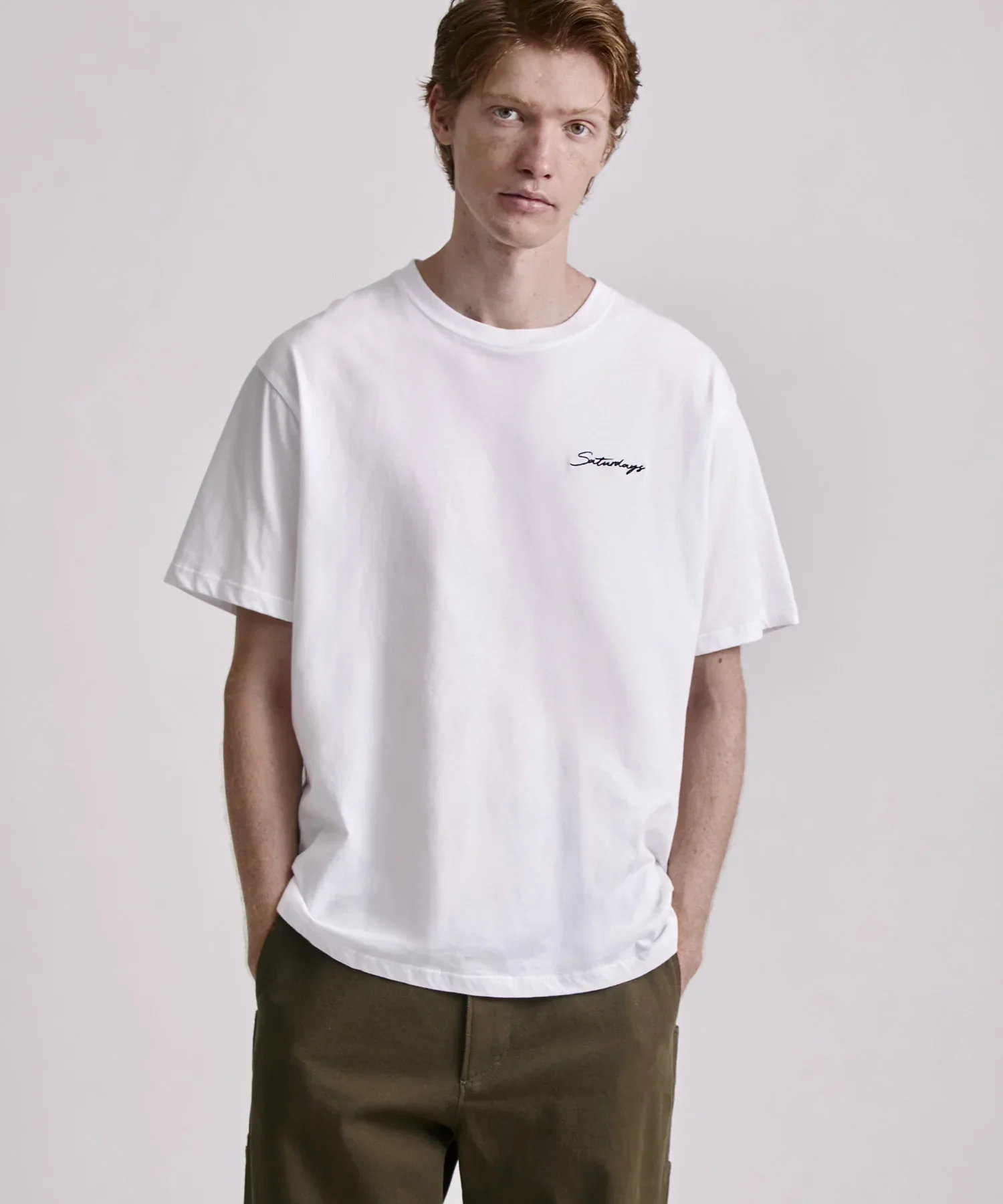 Script Embroidered Short Sleeve Tee - White - Image 4