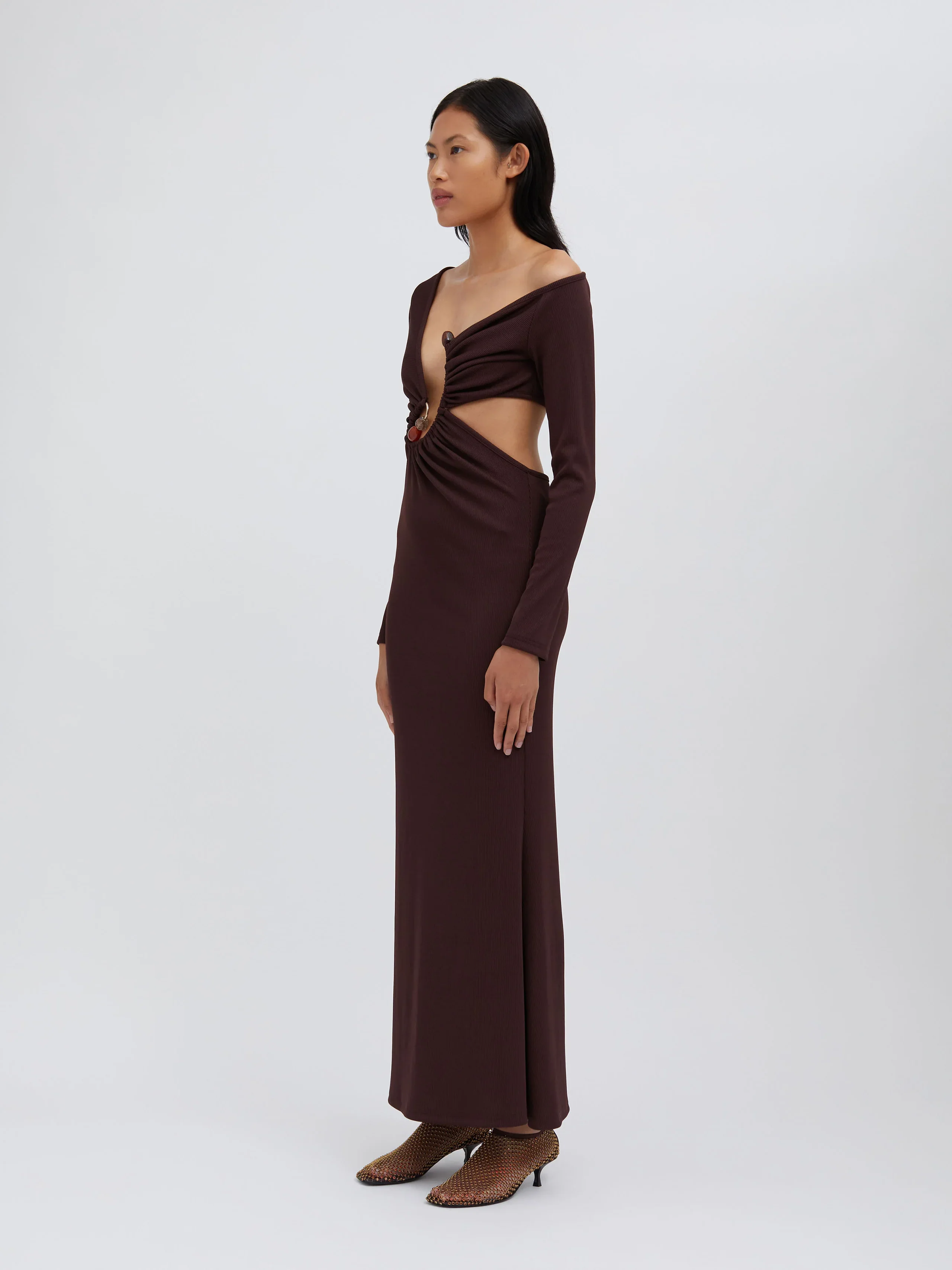 Spiral Crystal Long Sleeve Dress - Mahogany - Image 5