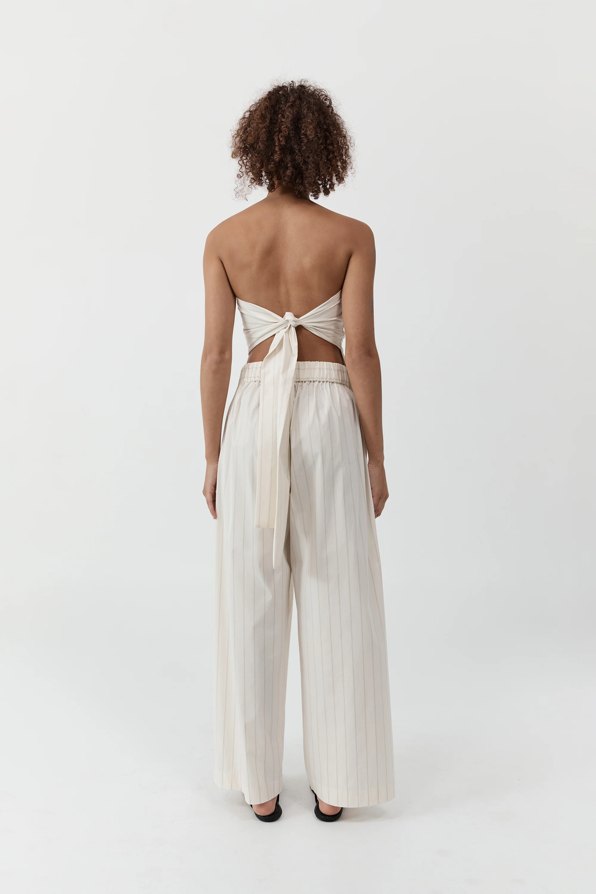 Strapless Tie Back Top - Ecru Stripe - Image 3