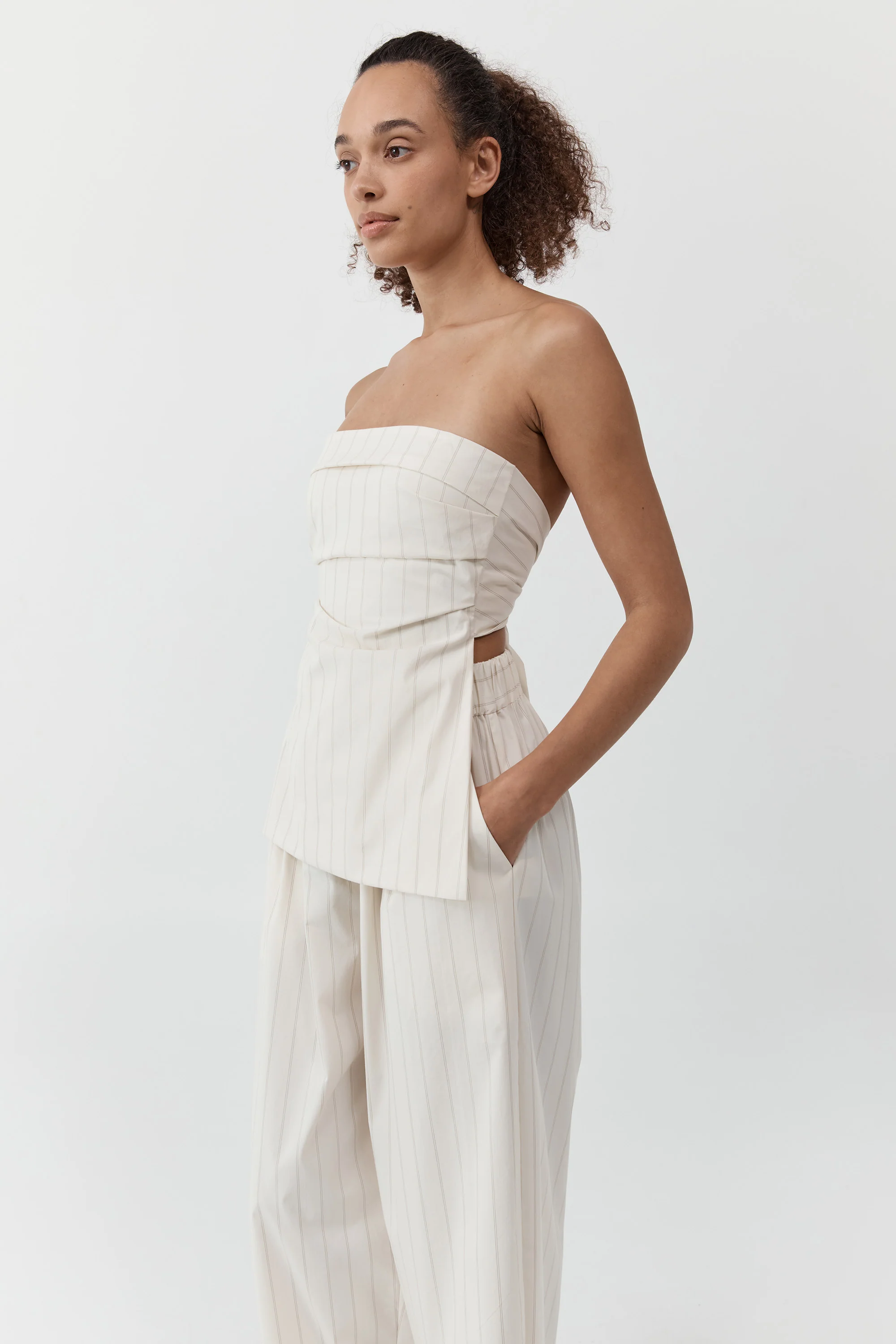 Strapless Tie Back Top - Ecru Stripe - Image 4