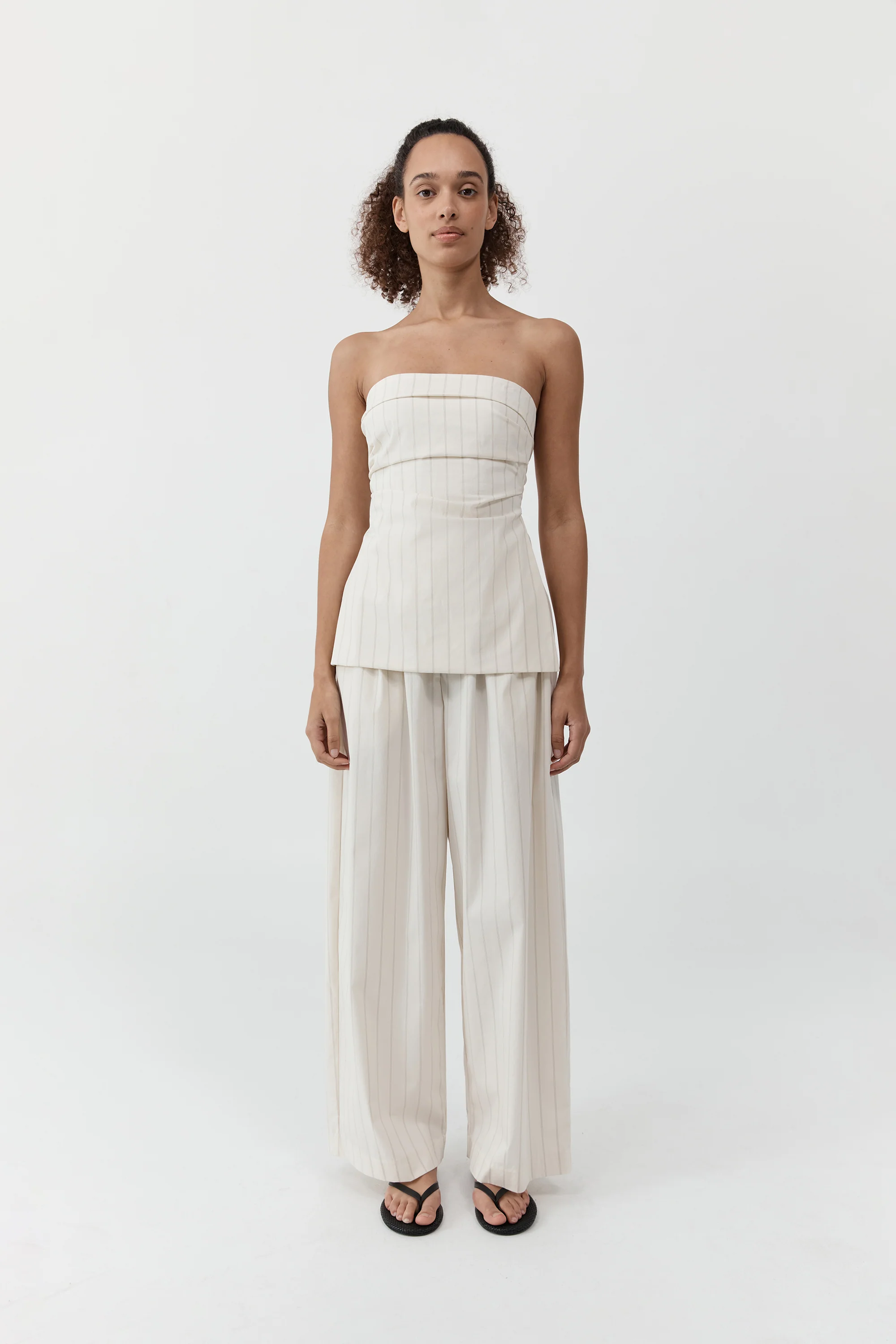 Strapless Tie Back Top - Ecru Stripe - Image 6