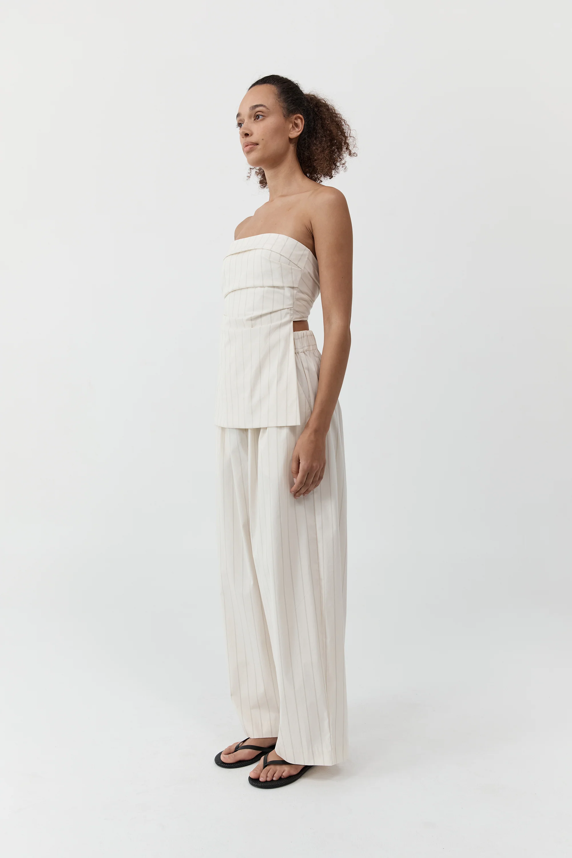 Strapless Tie Back Top - Ecru Stripe - Image 7