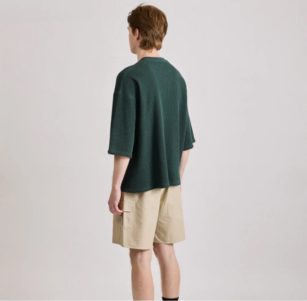 Waffle Half Sleeve Tee - Dark Green - Image 3