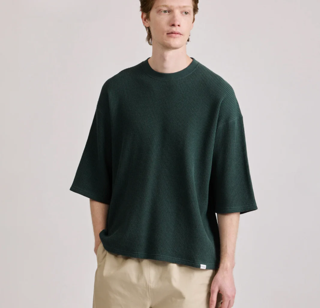 Waffle Half Sleeve Tee - Dark Green - Image 4