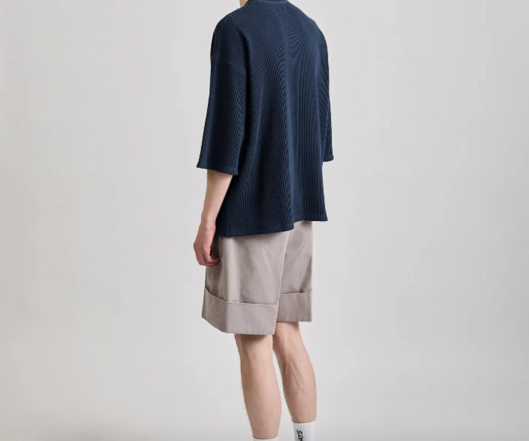 Waffle Half Sleeve Tee - Navy - Image 4
